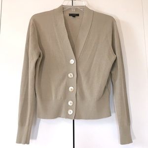 J Crew Cropped Green Tan Button Down V neck Long Sleeves Sweater Cardigan S
